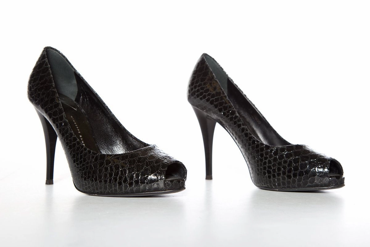 Giuseppe Zanotti Black Snake Embossed Leather Pumps SZ 37.5 Sale Candies High Heels