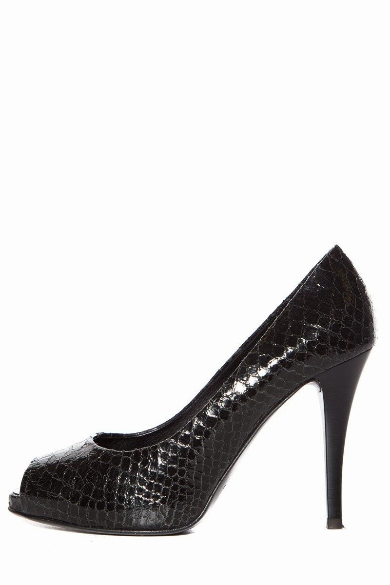 Giuseppe Zanotti Black Snake Embossed Leather Pumps SZ 37.5 Sale Floral High Heel