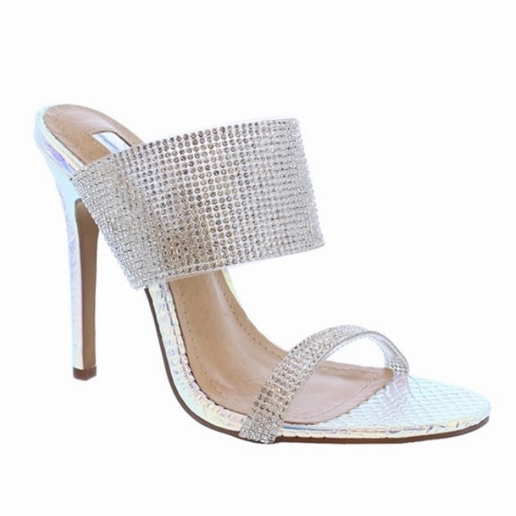 Arielle Rhinestone Double Strap Heels- Hologram Pink High Heel Christmas Stocking
