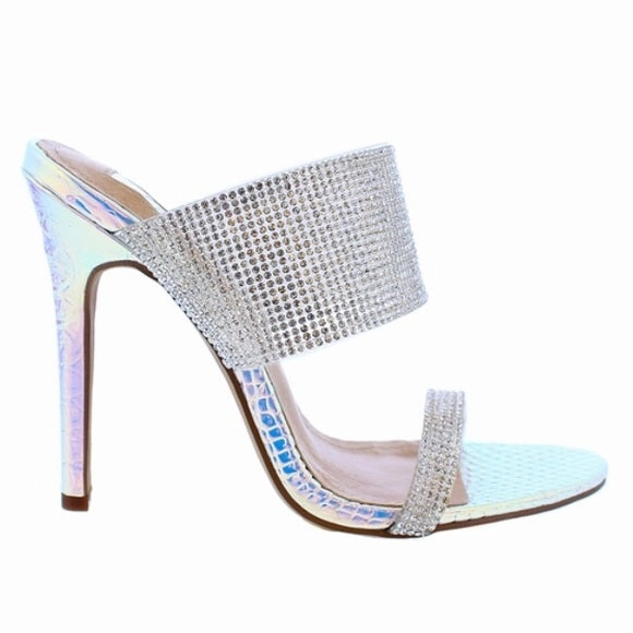 Arielle Rhinestone Double Strap Heels- Hologram Pink High Heel Pornography