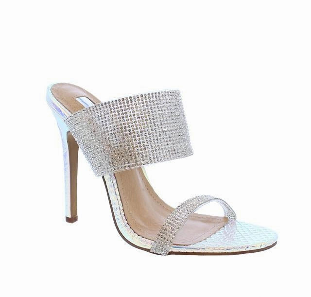 Arielle Rhinestone Double Strap Heels- Hologram Pink High Heels Stiletto
