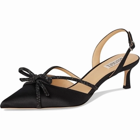 Badgley Mischka Womens Angelina Heels US 7.5 Black Satin Rhinestone High Heels With Rhinestones