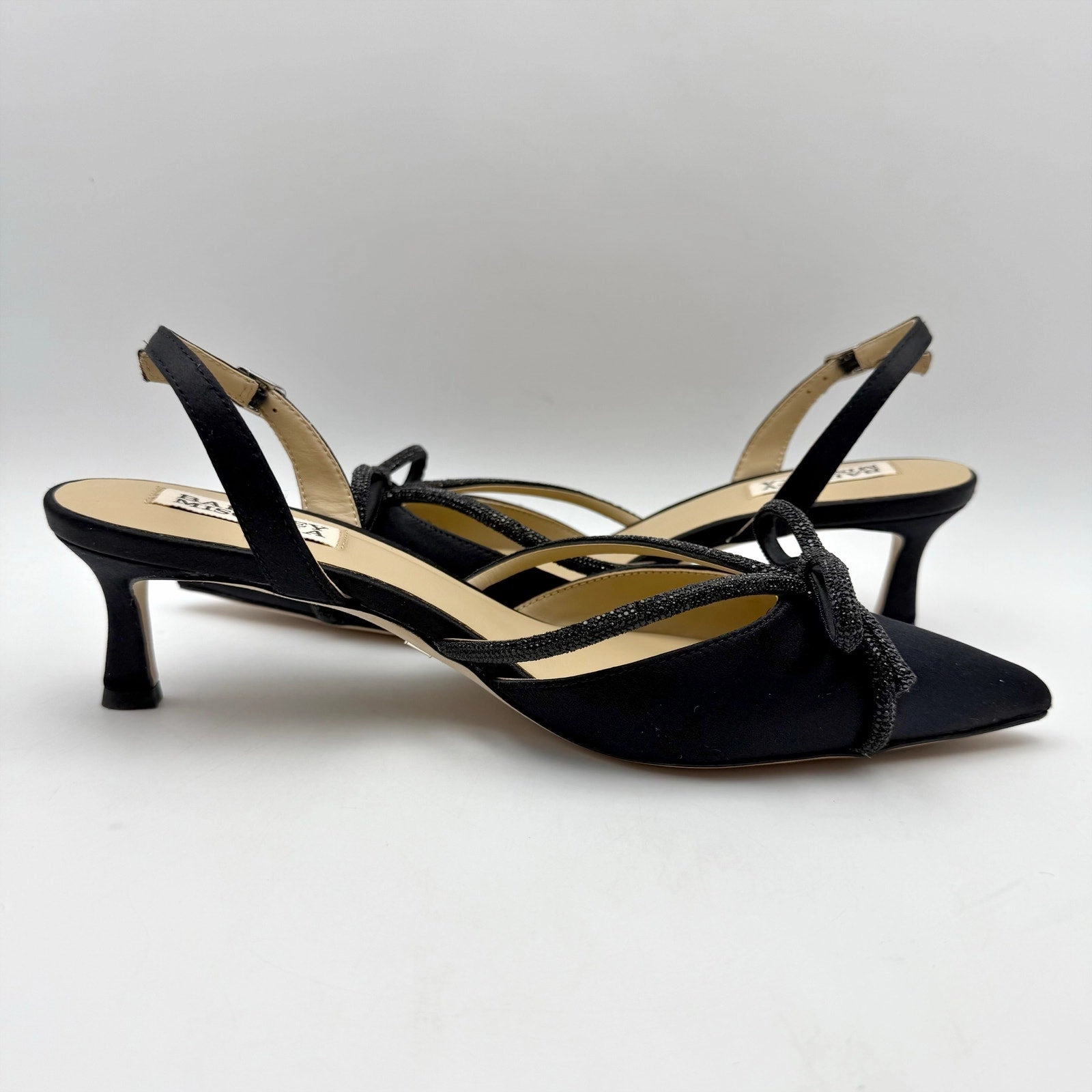 Best High Heels For Bunions Badgley Mischka Womens Angelina Heels US 7.5 Black Satin Rhinestone