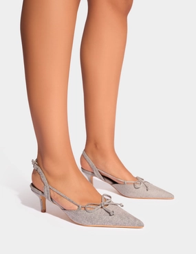 Rai Grey Denim Bow Detail Slingback Mid Heels Dictator In High Heels