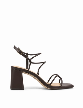 Strike Strappy Block Heels - Chocolate Brown Leather High Heel Shoes Games