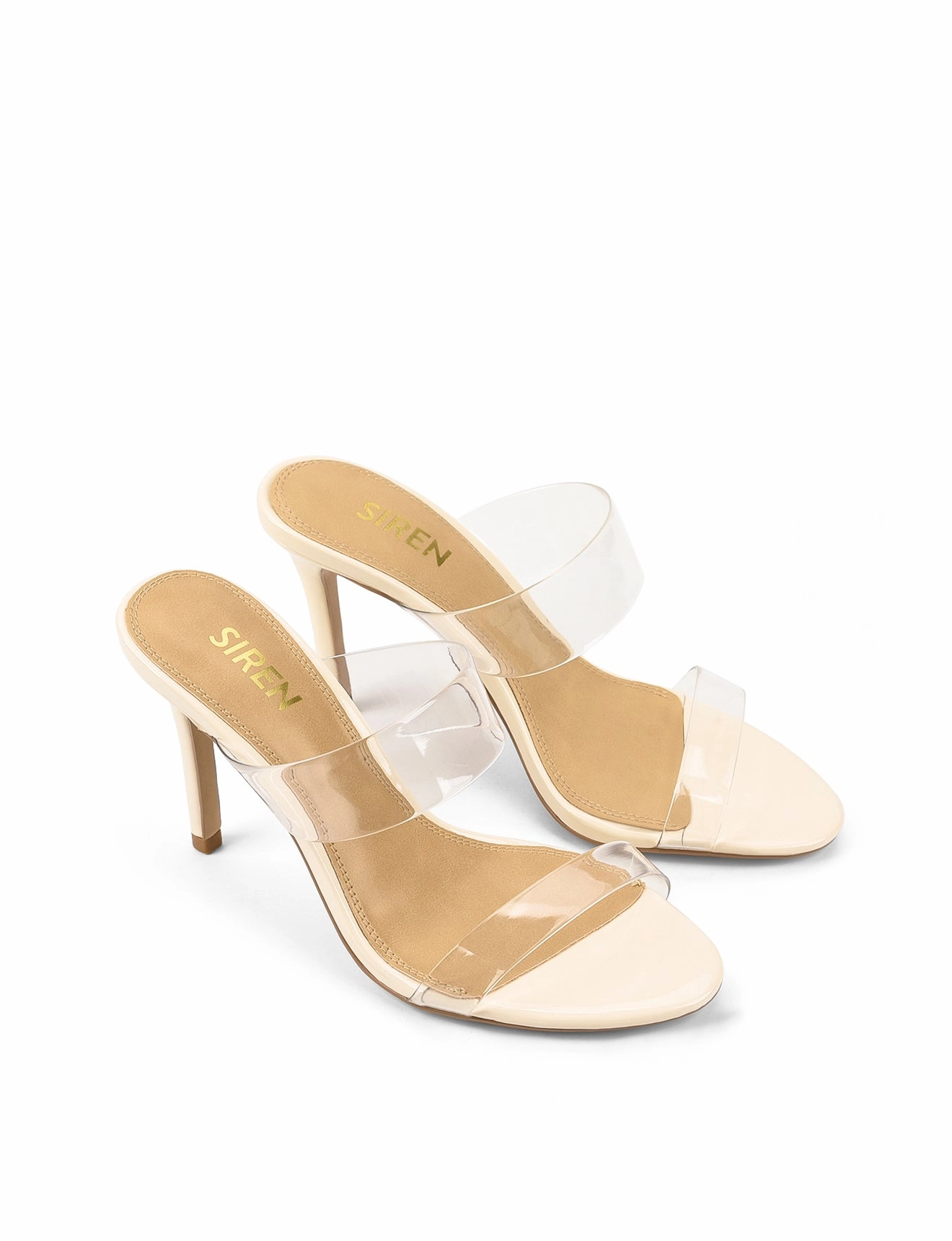 Teacher High Heels Brooklyn Stiletto Mules - Cream White Patent Leather & Vinylite