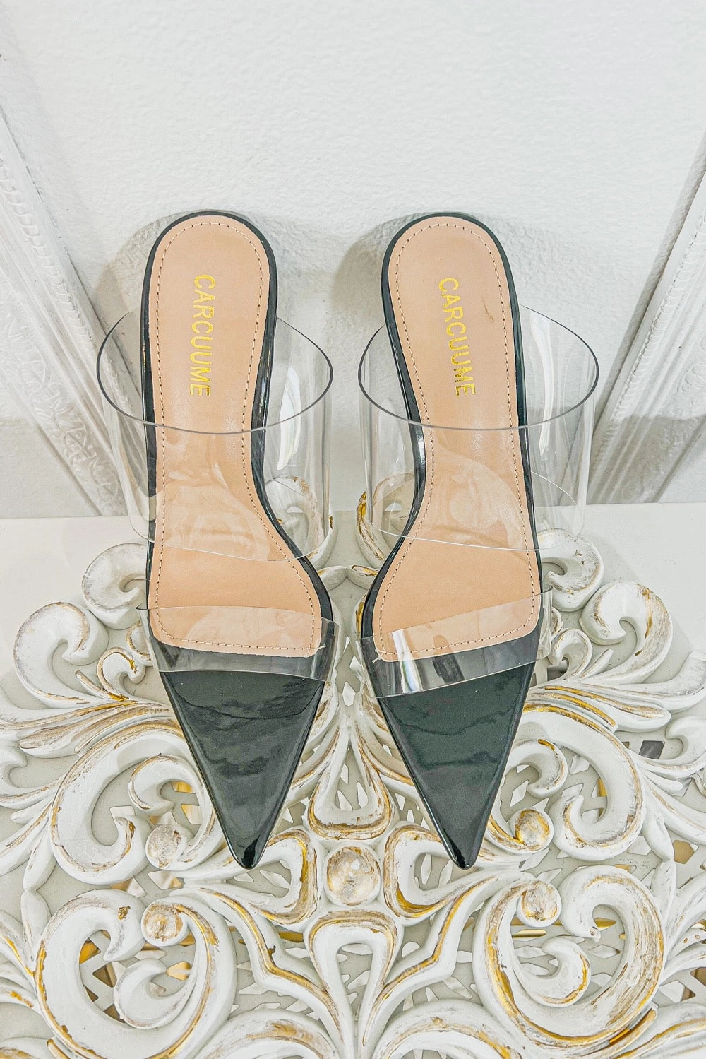 Clear Plastic High Heels Double Clear Straps Pointy High Heels