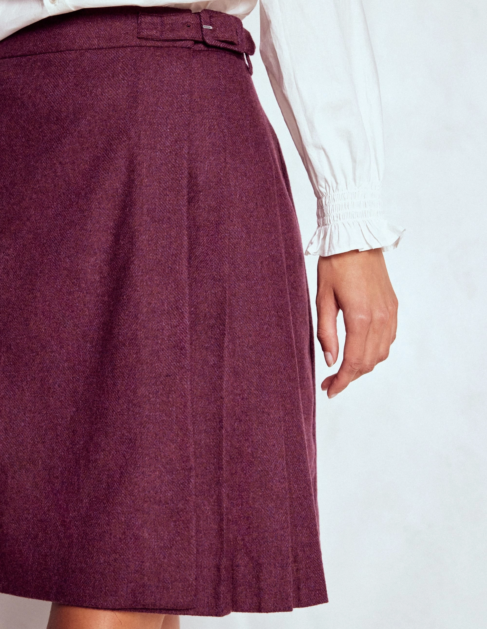 Helen Wool Kilt Skirt-Maroon and Purple Herringbone Loft Knee High Boots