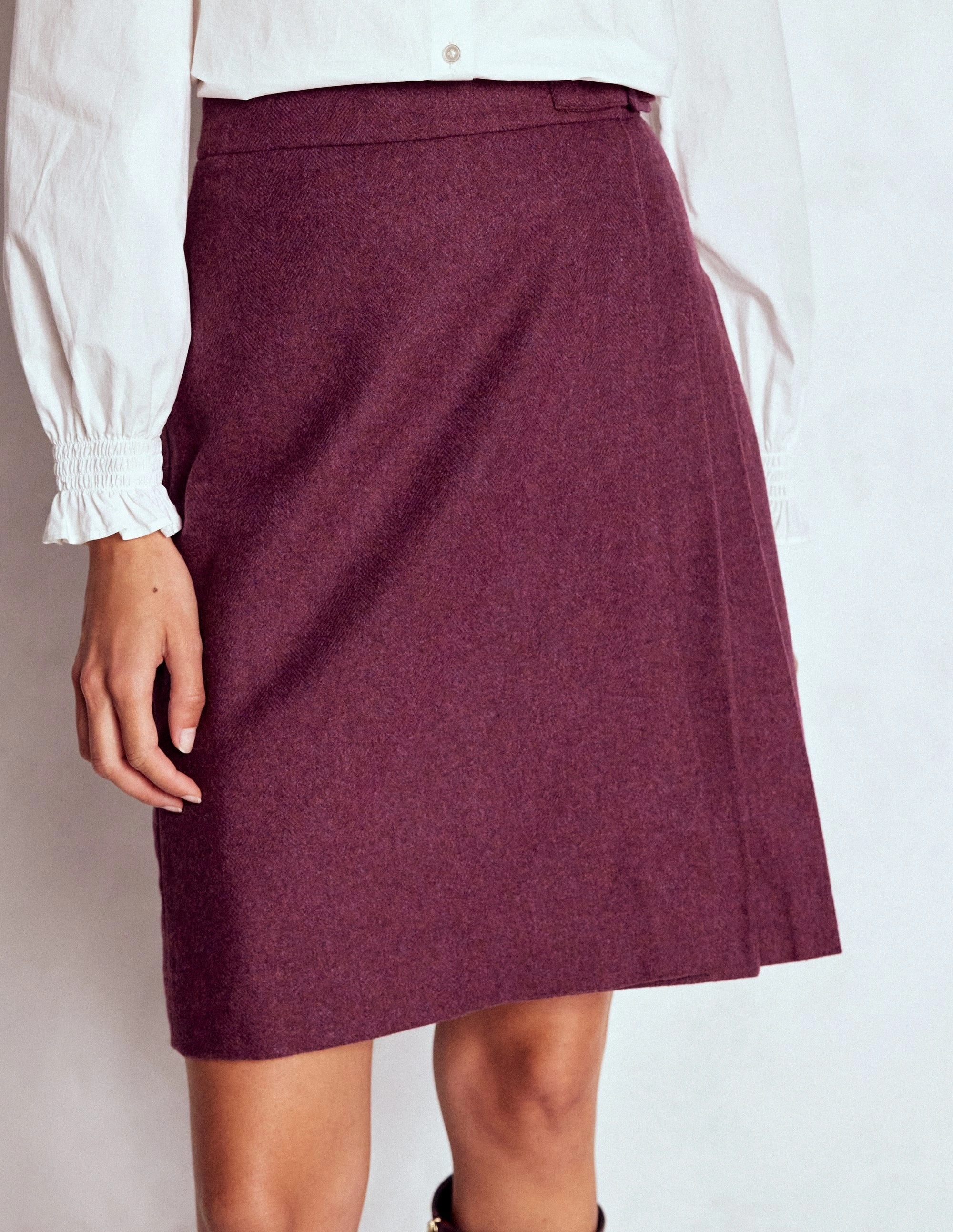 Fur Lined Knee High Boots Uk Helen Wool Kilt Skirt-Maroon and Purple Herringbone