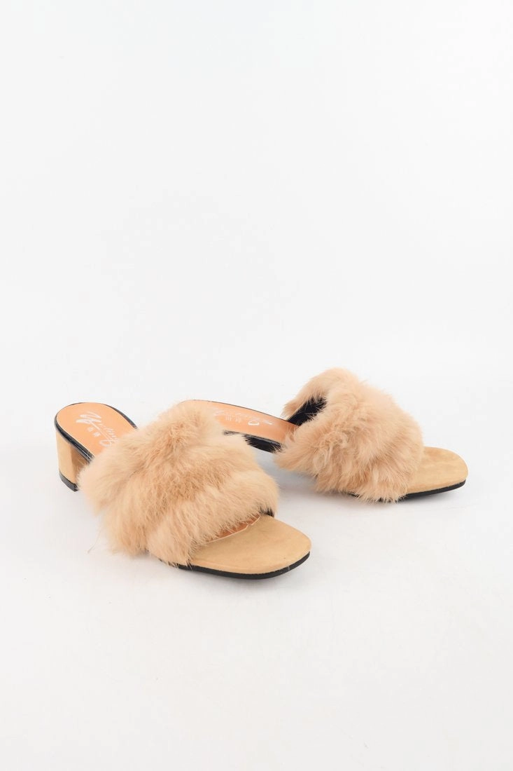  - Fluffy Fur Slide Sandals Fashion Block Mid Heel Mule Slippers High Heel Shoe Websites