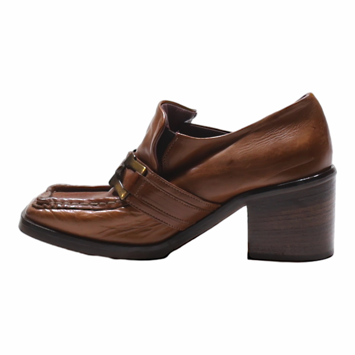 HISTORY 541 Block Heel Derby Shoes Brown Leather Womens UK 3 Wide Derby Shoes