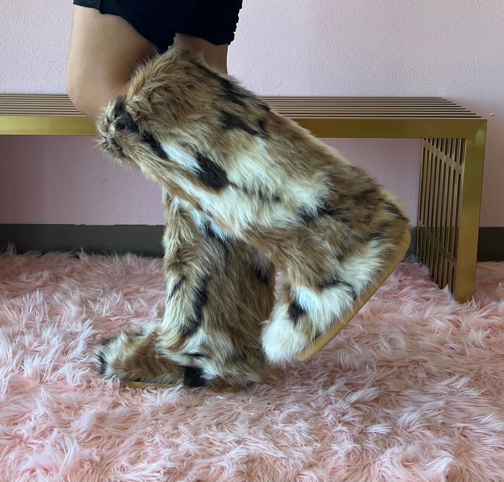 FENNEC Natural Tan Tall Faux Fur Knee High Boot - Pull-On Sock Knee High Boots