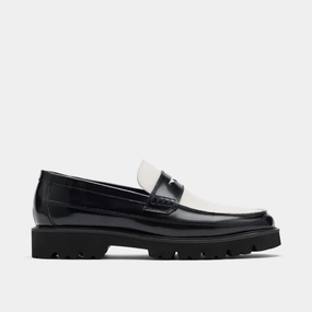 Nine Loafers Adler Black/White Leather Lug Penny Loafers