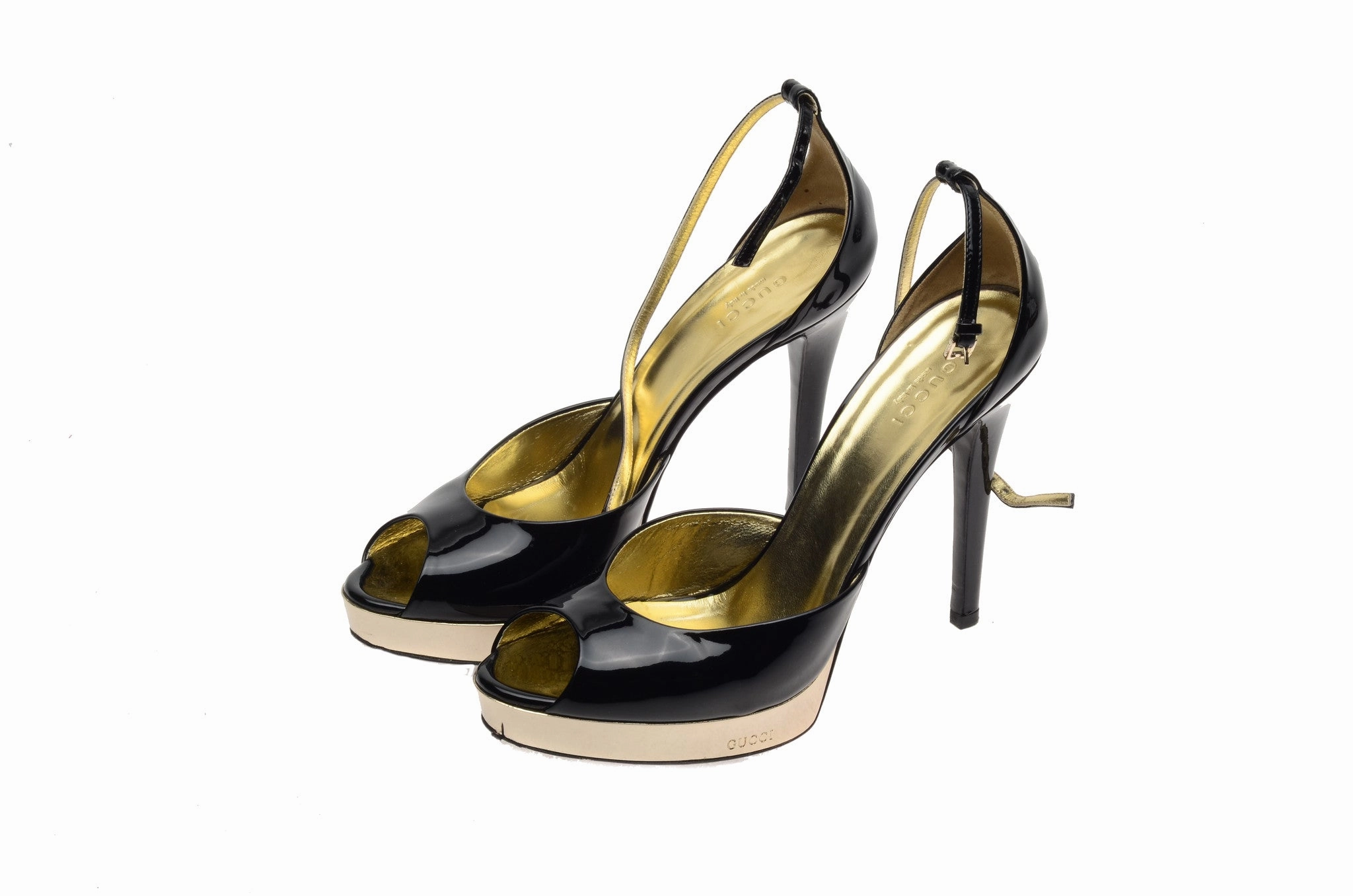 High Heel Worship Femdom Iconic Vintage Gucci - Black Platform Peep Toe Heels - 8