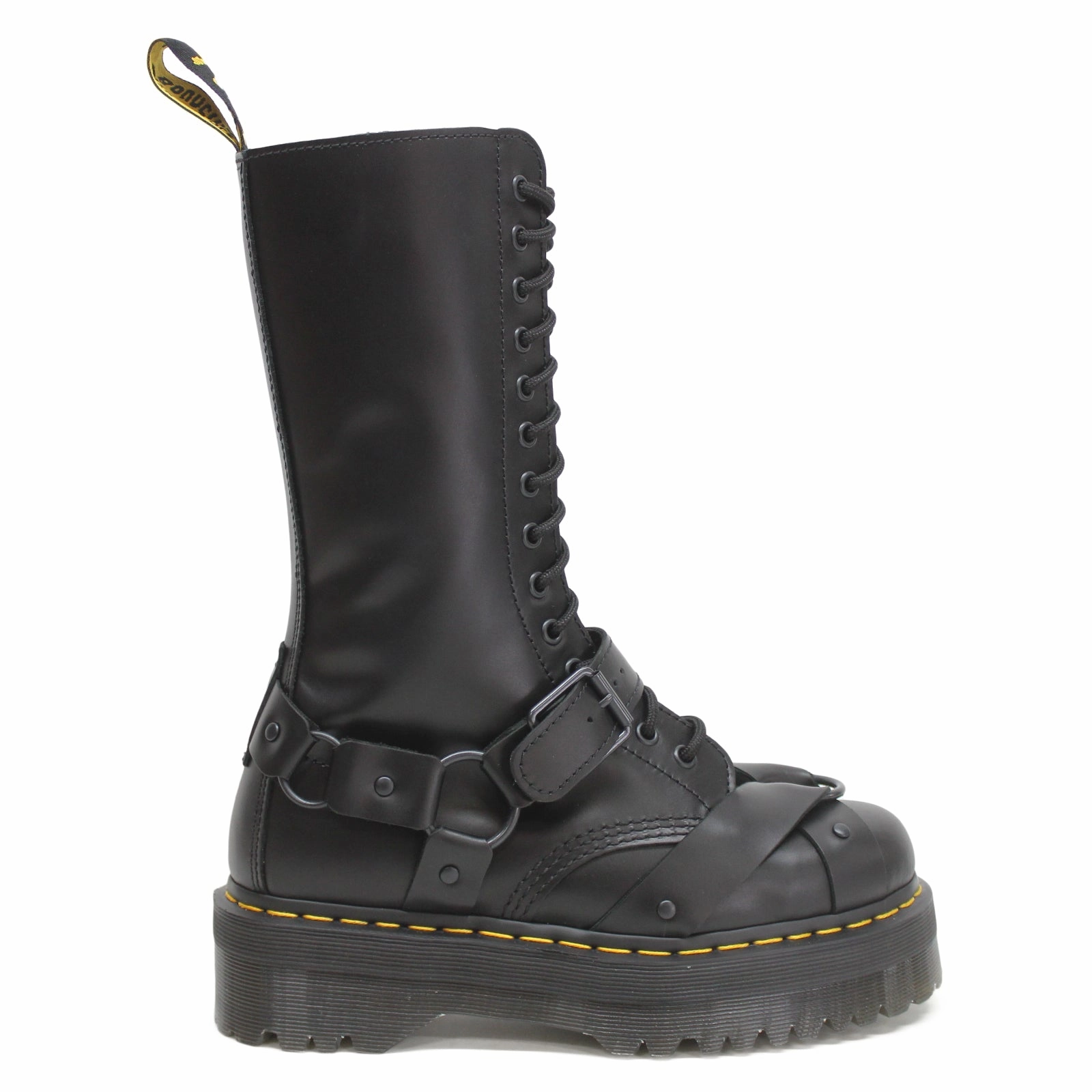 Wellie Boots Dr. Martens 1914 Quad Harness Paris Leather Unisex Mid Calf Platform Boots
