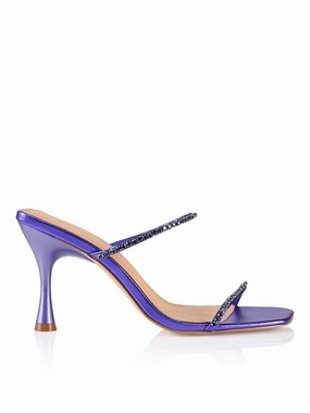 Izzy Diamante Stiletto Heels - Purple Metallic Leather Striped High Heels