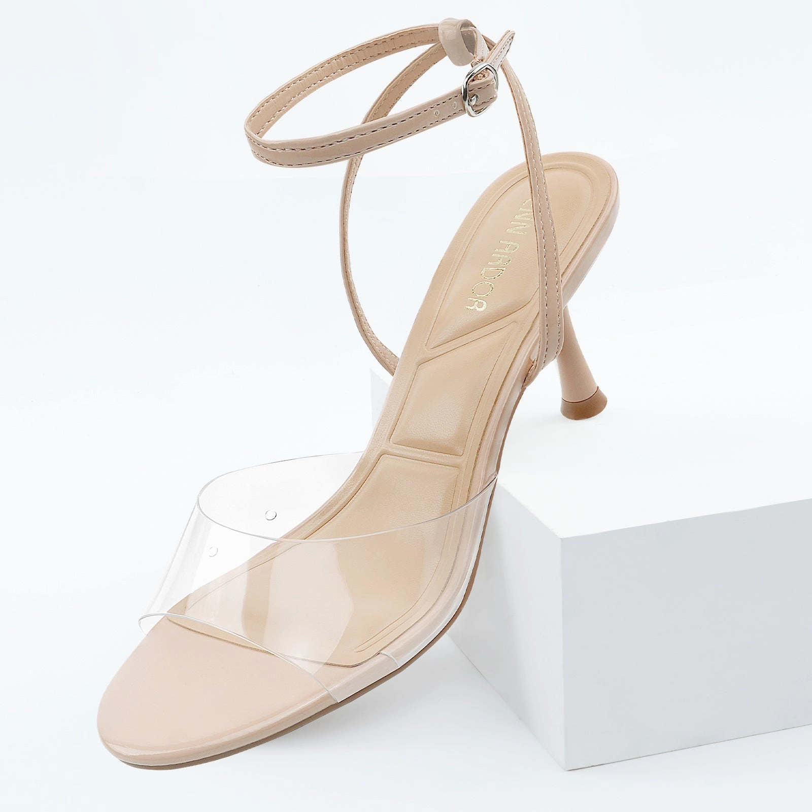 JENN ARDOR Peep Toe Strappy Sandals Clear Slingback Ankle Strap Heels for Women Pantyhose High Heels