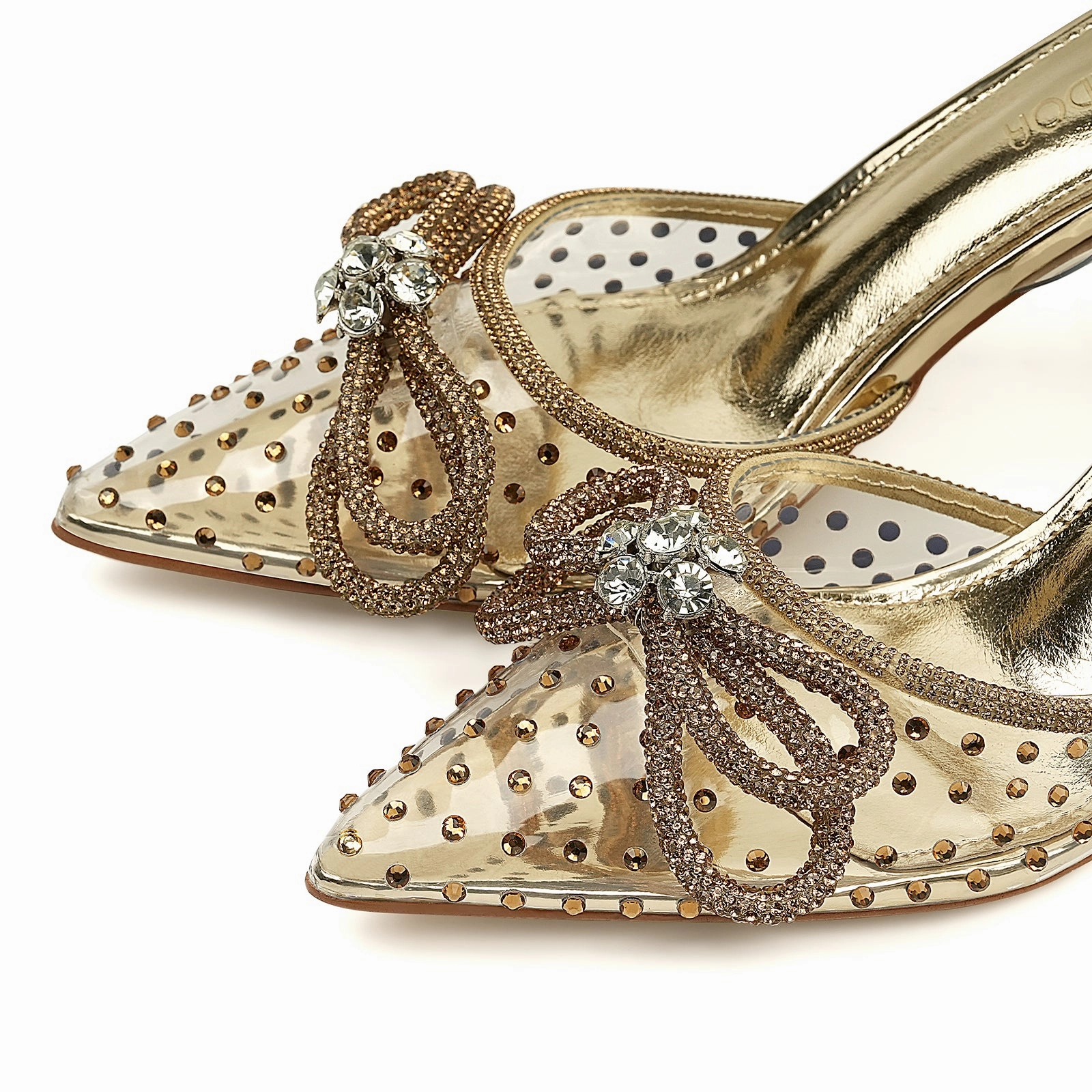 JENN ARDOR Women's Clear Heels Pointed Toe Kitten Hoco Heel Bow Pumps Rhinestone Strap Slingback Wedding Party Dress Shoes