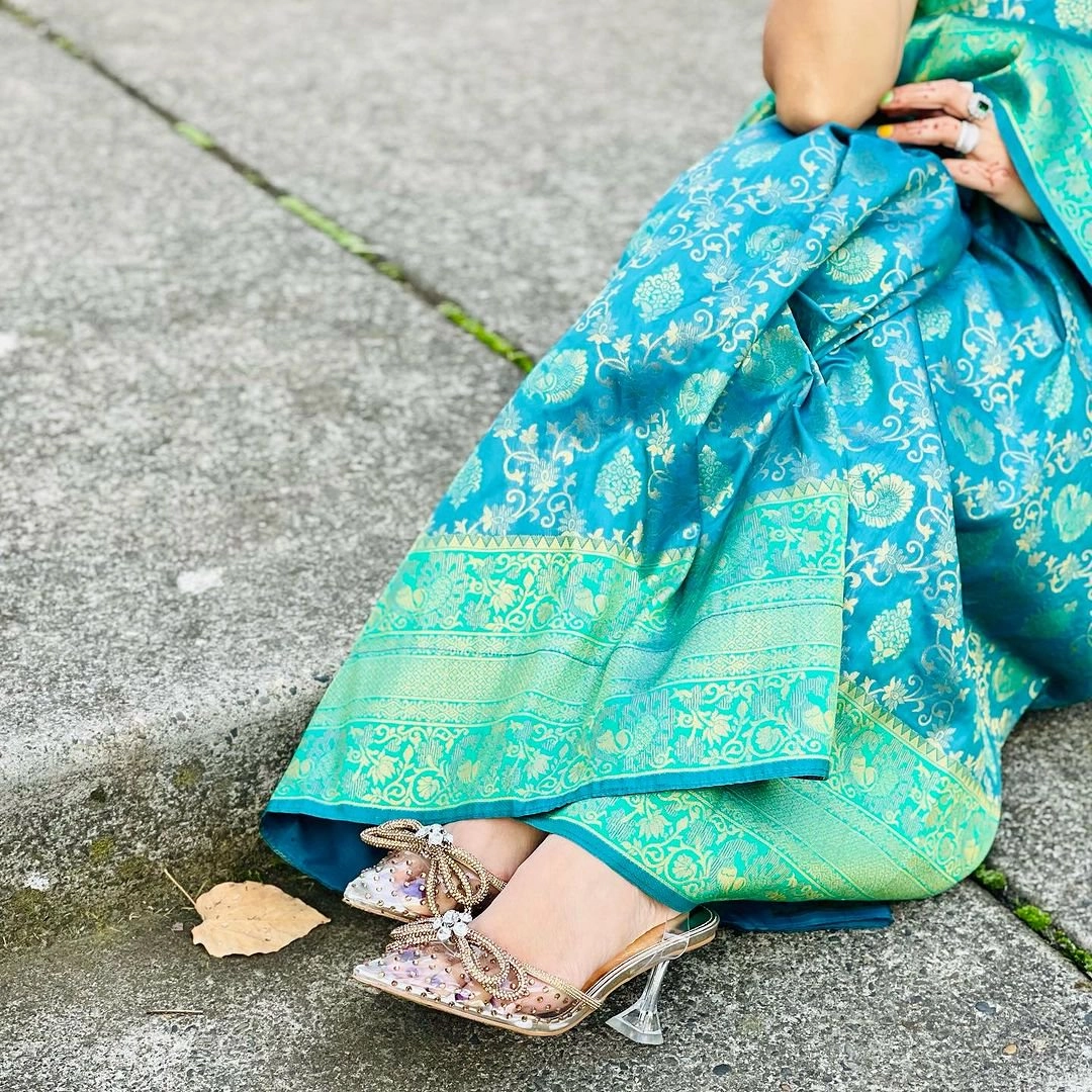 JENN ARDOR Women's Clear Heels Pointed Toe Kitten Hoco Heel Bow Pumps Rhinestone Strap Slingback Wedding Party Dress Shoes