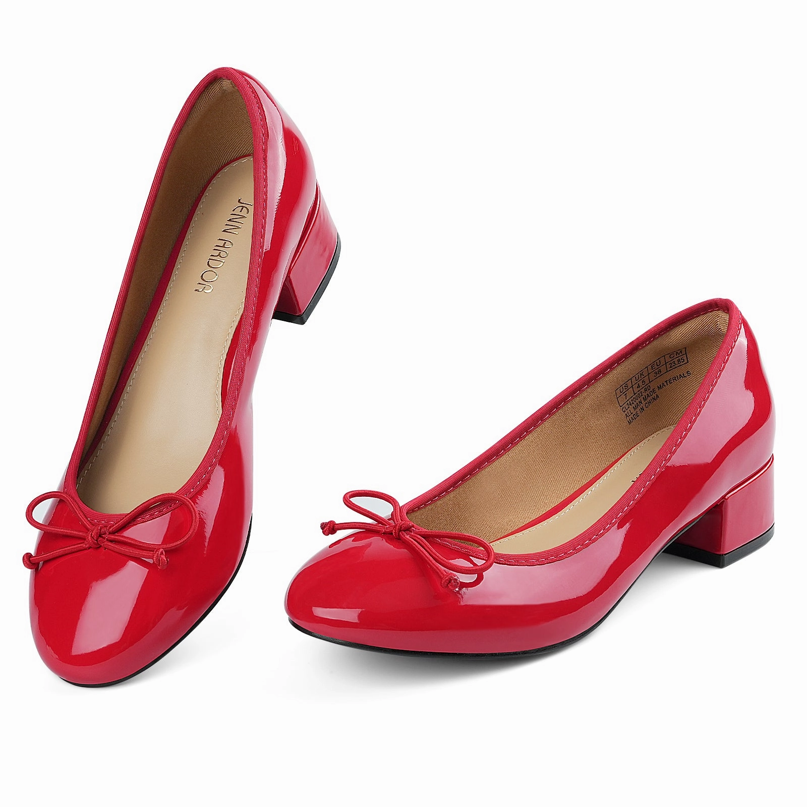 JENN ARDOR Women's Cute Bow Knot Slip On Round Toe Low Chunky Heel Ballet Pumps Knee High Boot Heel