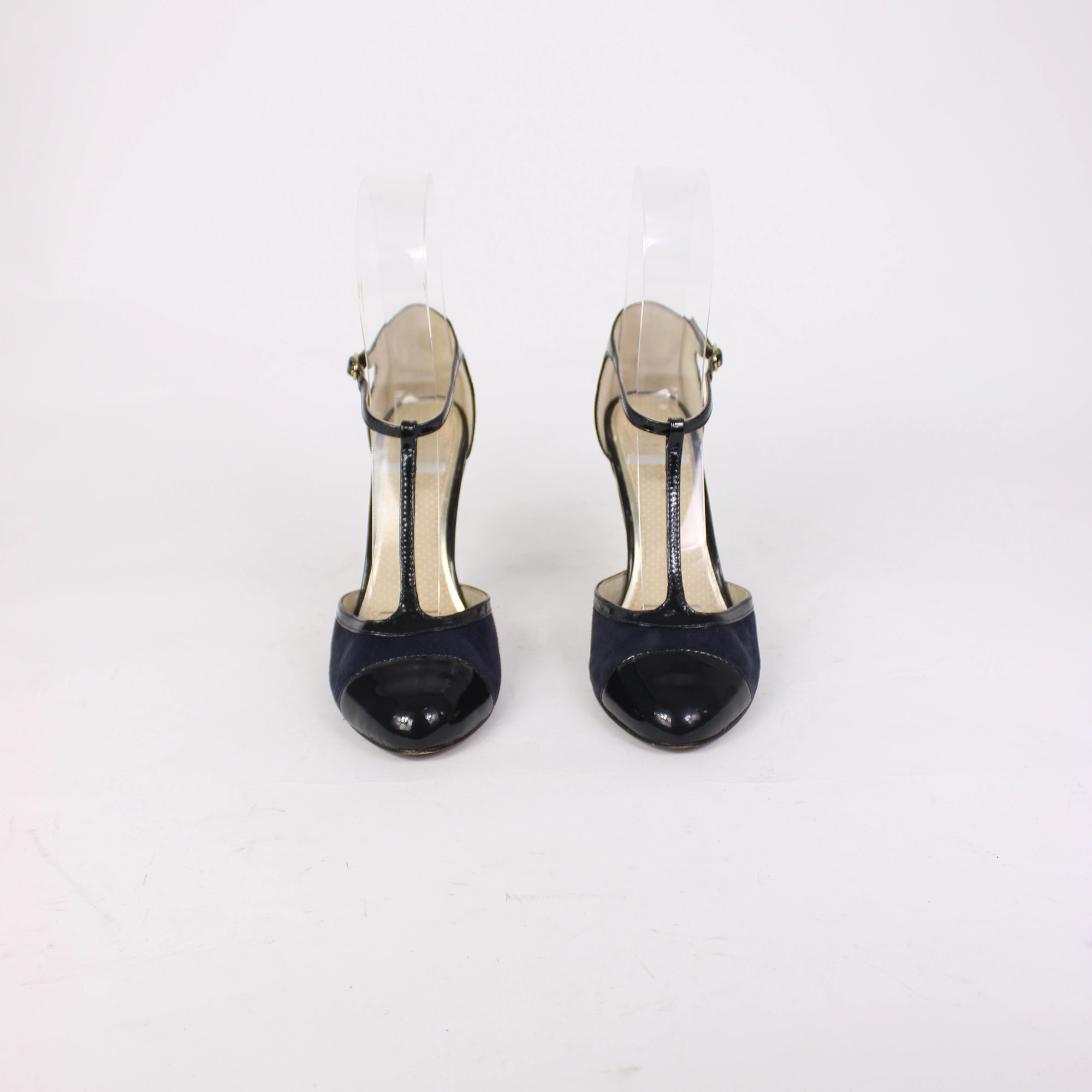 Jigsaw Midnight Blue T-Strap Cap Toe High Heels Dolls Kill High Heels