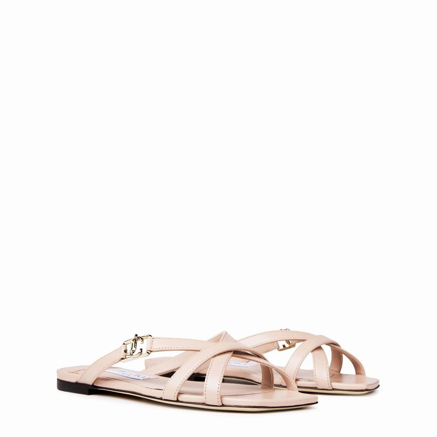 V Cut Flat Shoes Jimmy Choo Jess Leather Crisscross Flat Sandals Macaron