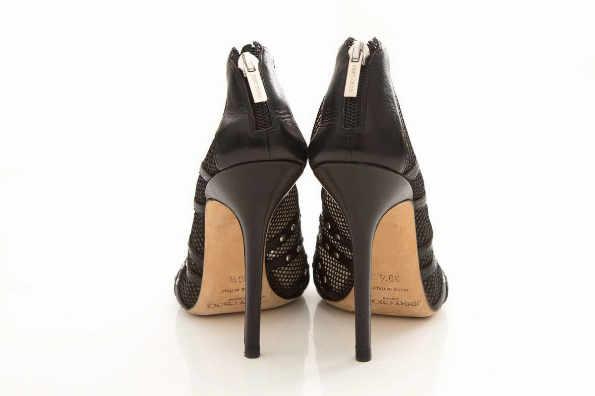 High Heeled Leggings Jimmy Choo KARINA Mesh Studded Black Heels SZ 39.5