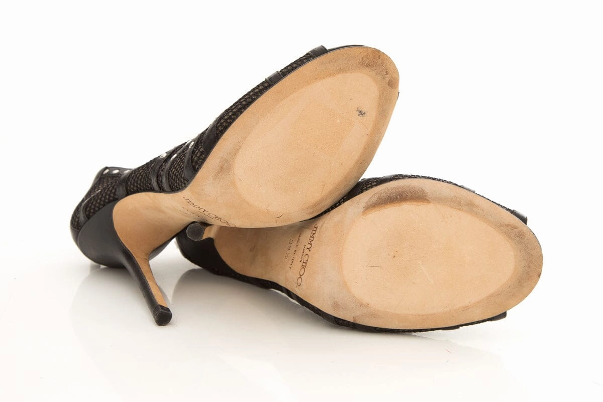 Jimmy Choo KARINA Mesh Studded Black Heels SZ 39.5 Knee High Socks