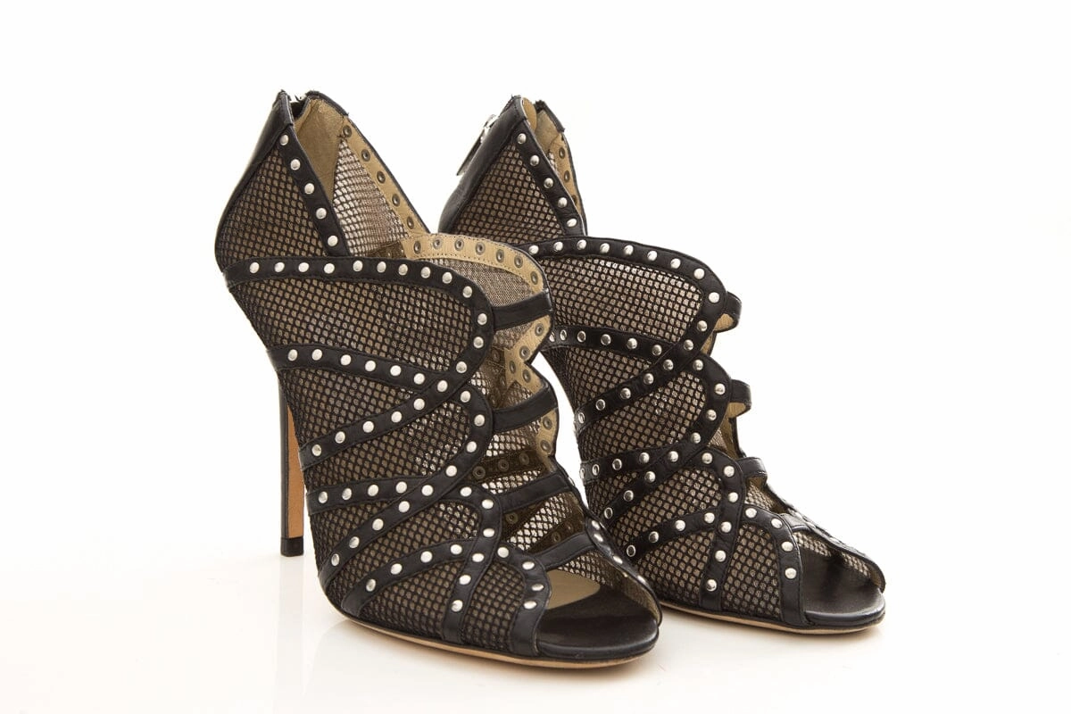 High Heel Shoe Liners Jimmy Choo KARINA Mesh Studded Black Heels SZ 39.5