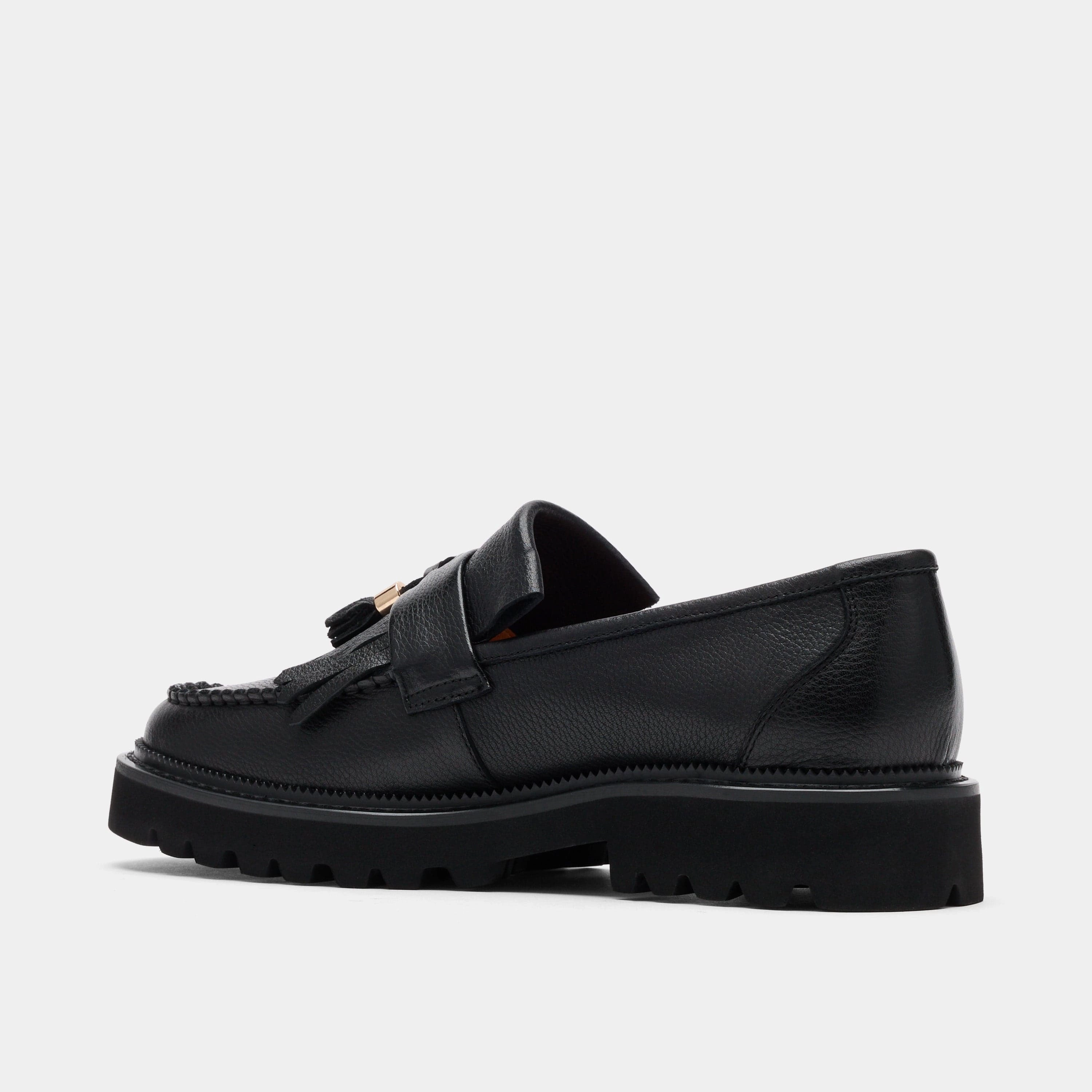 Loafers Slipper Journey Black Pebble Leather Lug Tassel Loafer