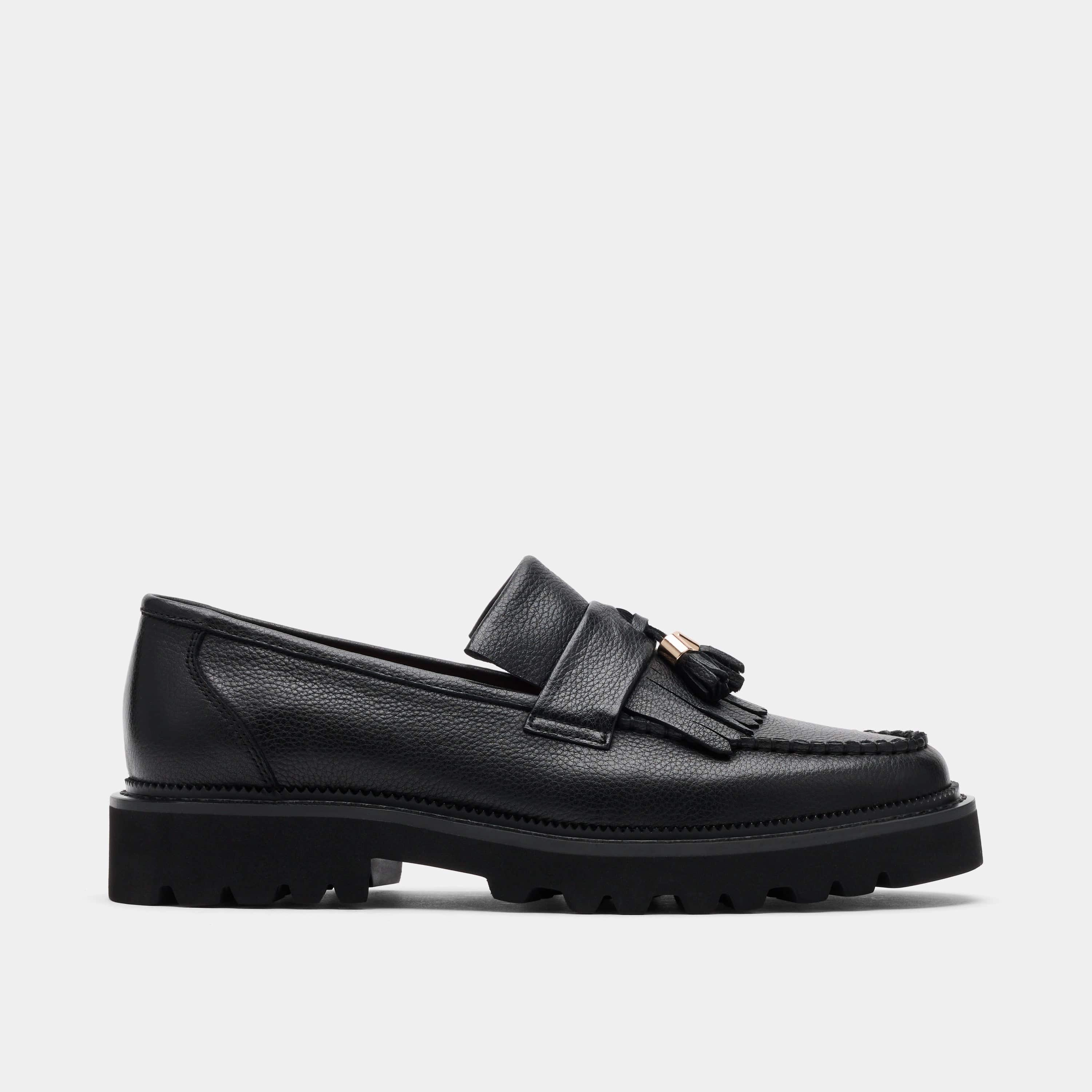 Best Leather Loafers Journey Black Pebble Leather Lug Tassel Loafer