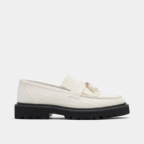 Journey White Croc Suede Lug Tassel Loafer Loafers Heels