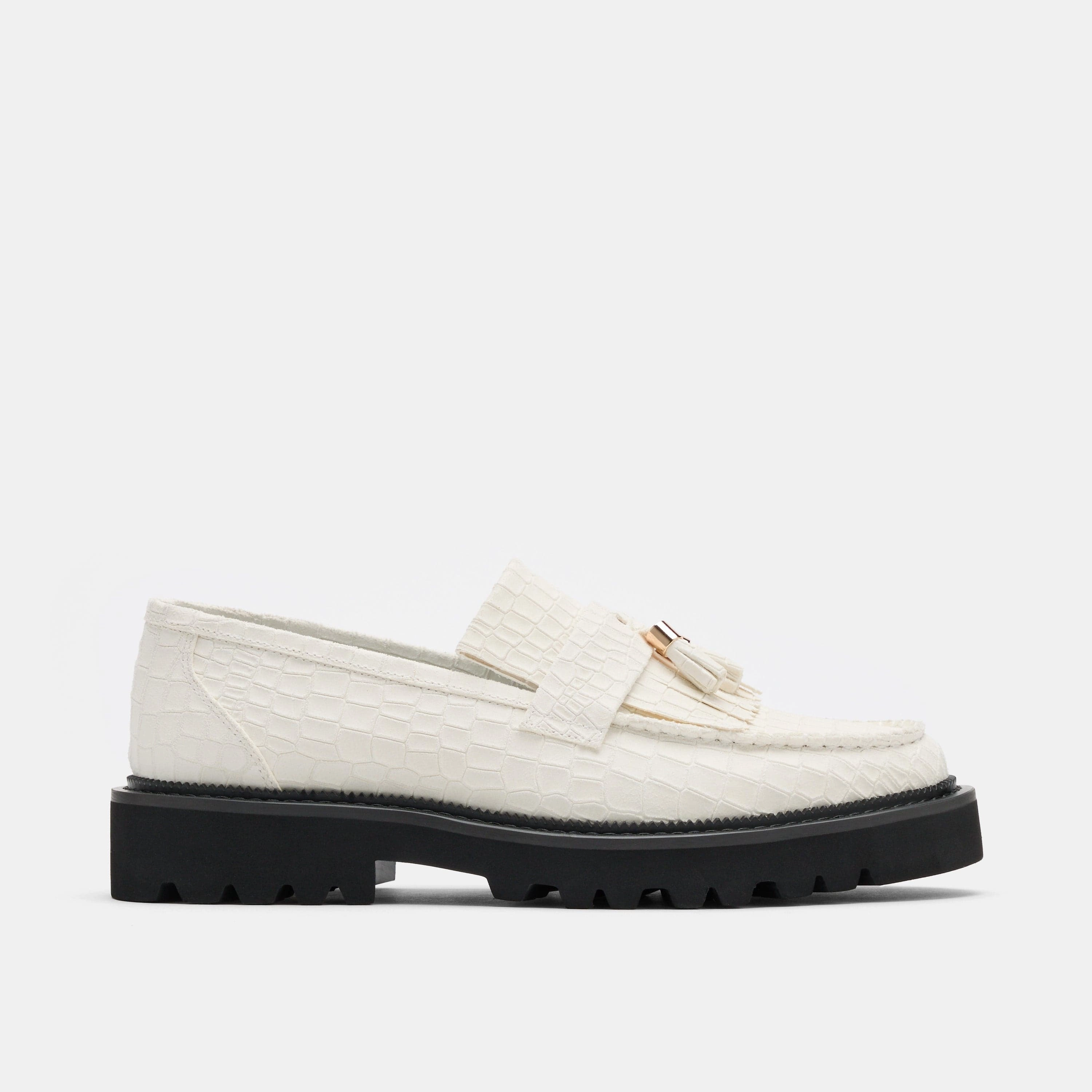Loafers Sale Journey White Croc Suede Lug Tassel Loafer
