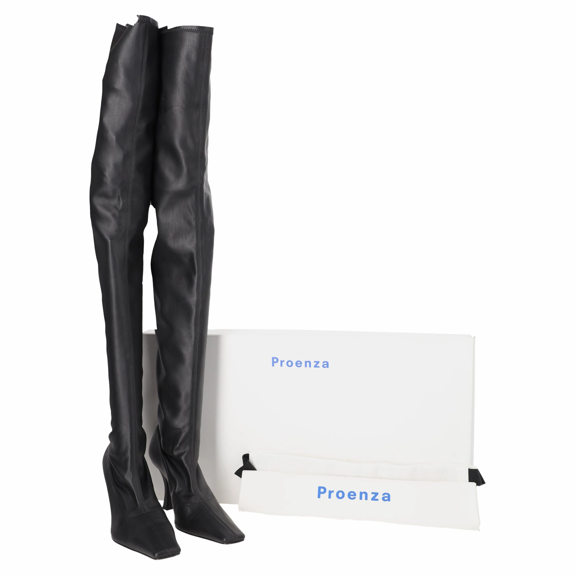 Wide Width Platform Boots Proenza Schouler Trap Over-The-Knee Boots in Black Leather