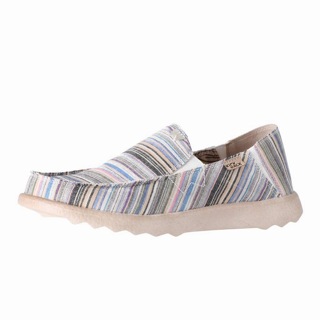 Kickback Couch 2.0 Mens Wide Beige Stripes Canvas Textile Arch Support Slip On Loafers Pointed Toe Loafers Platform