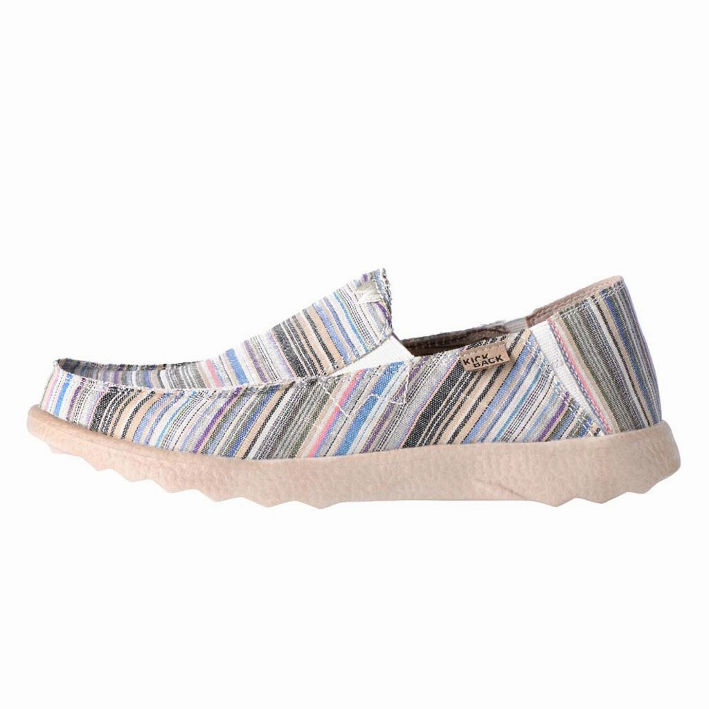 Kickback Couch 2.0 Mens Wide Beige Stripes Canvas Textile Arch Support Slip On Loafers Most Comfortable Loafers