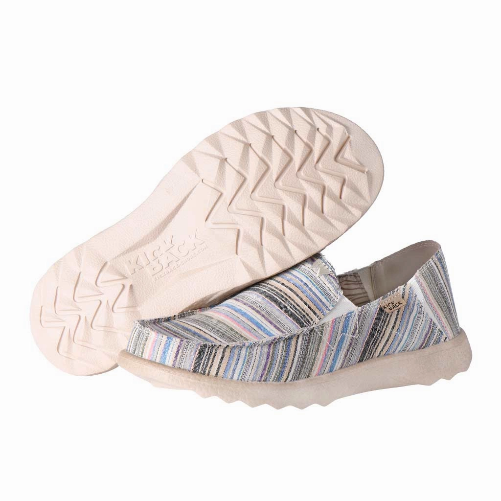 Laurent Loafers Kickback Couch 2.0 Mens Wide Beige Stripes Canvas Textile Arch Support Slip On Loafers