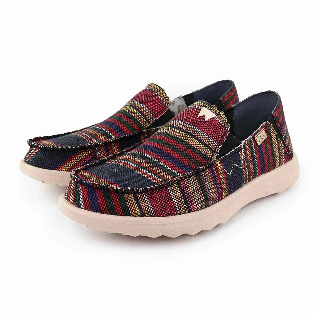 British Loafers Kickback Couch 2.0 Mens Wide Hacky Sack Black Ethnic Weave Textile Arch Support Slip On Loafers