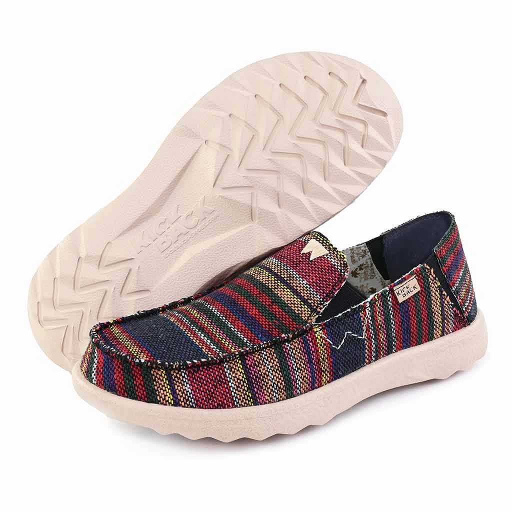 Kickback Couch 2.0 Mens Wide Hacky Sack Black Ethnic Weave Textile Arch Support Slip On Loafers Ash Loafers