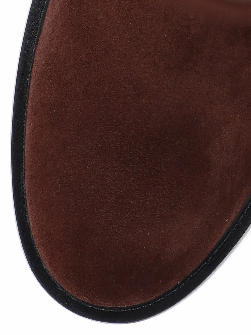 Knee-High Brown Suede Boots With Minimalist Design Zippered Knee High Boots