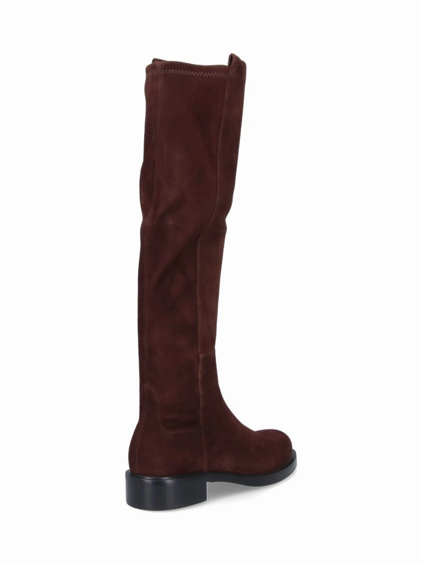 Knee-High Brown Suede Boots With Minimalist Design Fur Knee High Heel Boots