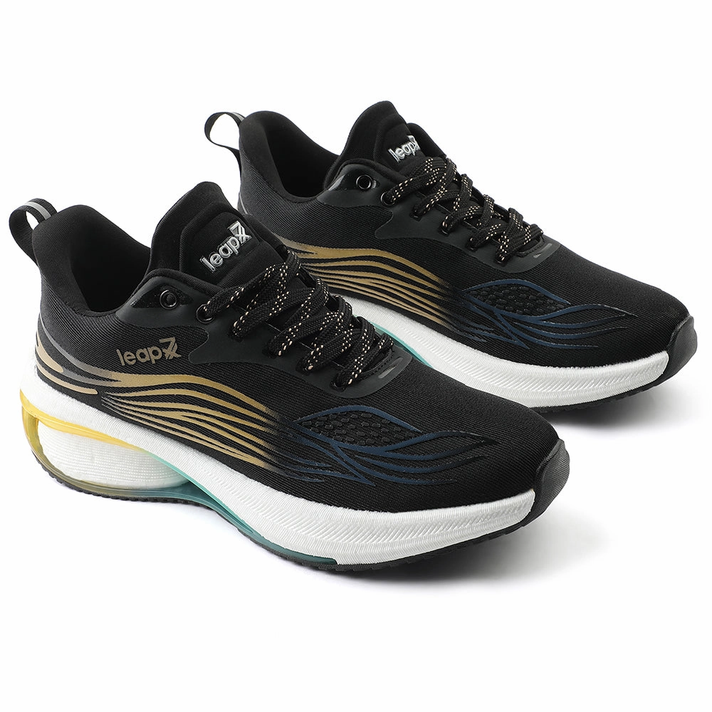 Comfy Running Shoes Leap7x Black Sports Lacing Running Shoes For Men MOSCOW-2 By Liberty