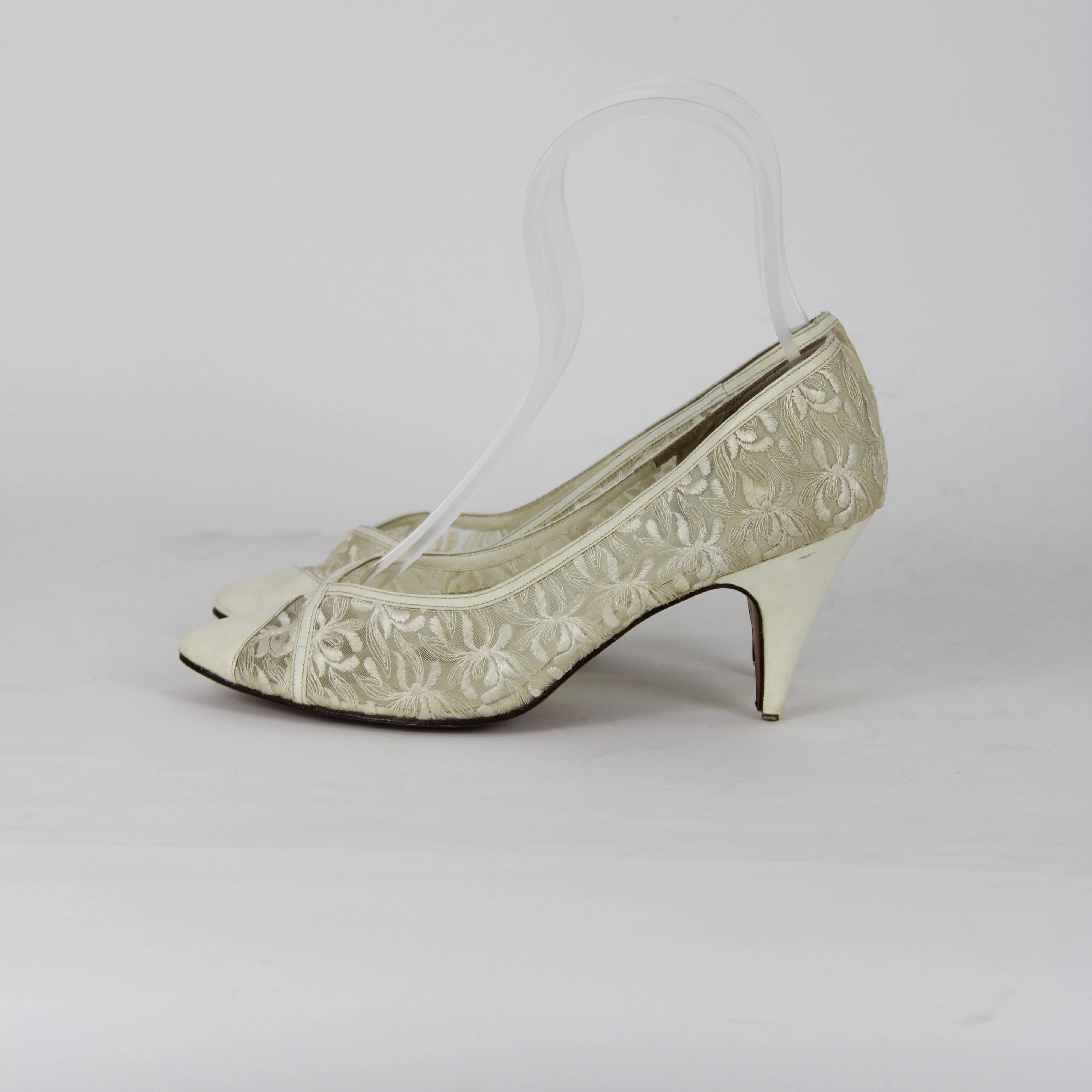 Foot Pads For High Heels Taranto White Lace Slip On Heels