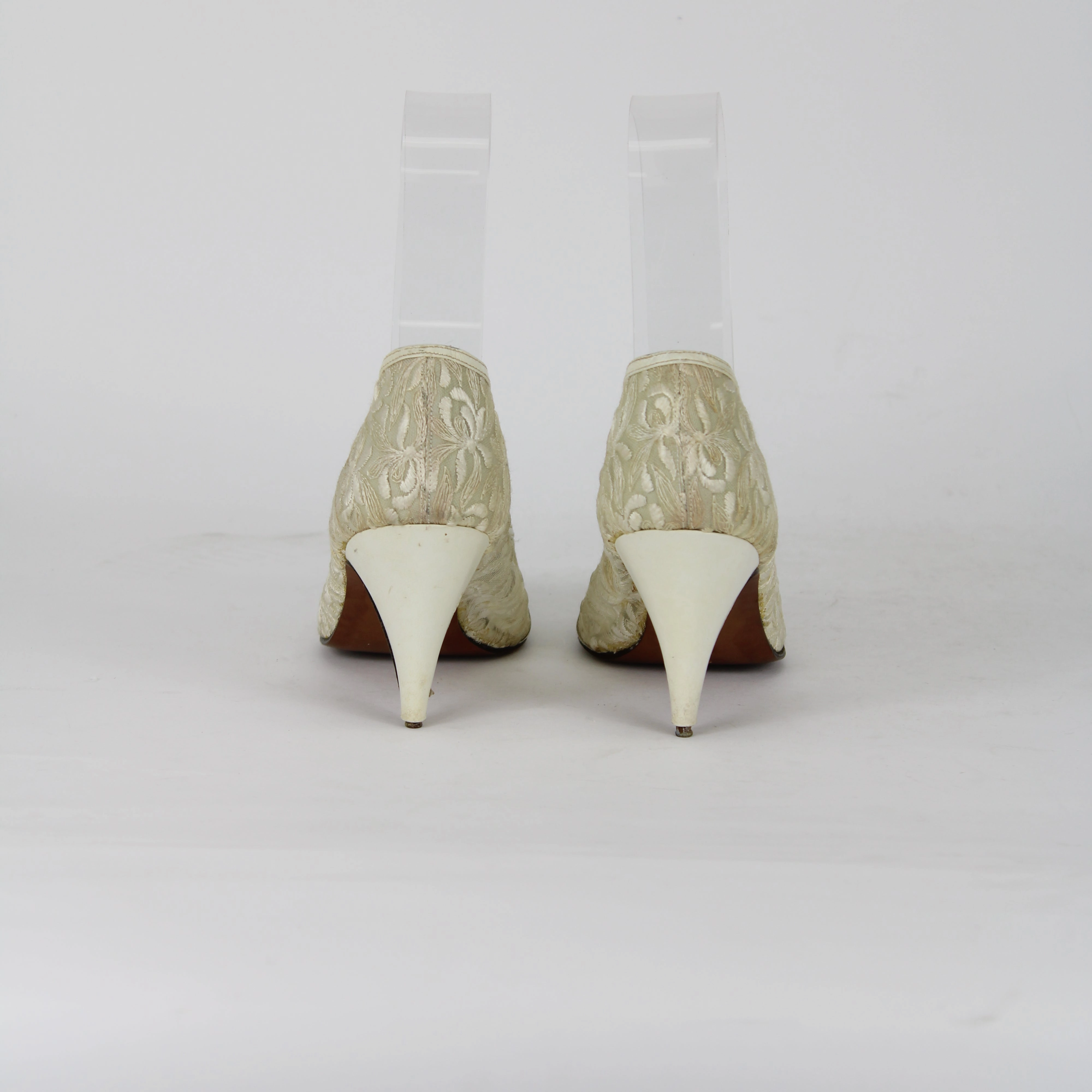 Taranto White Lace Slip On Heels High Heels And Bags