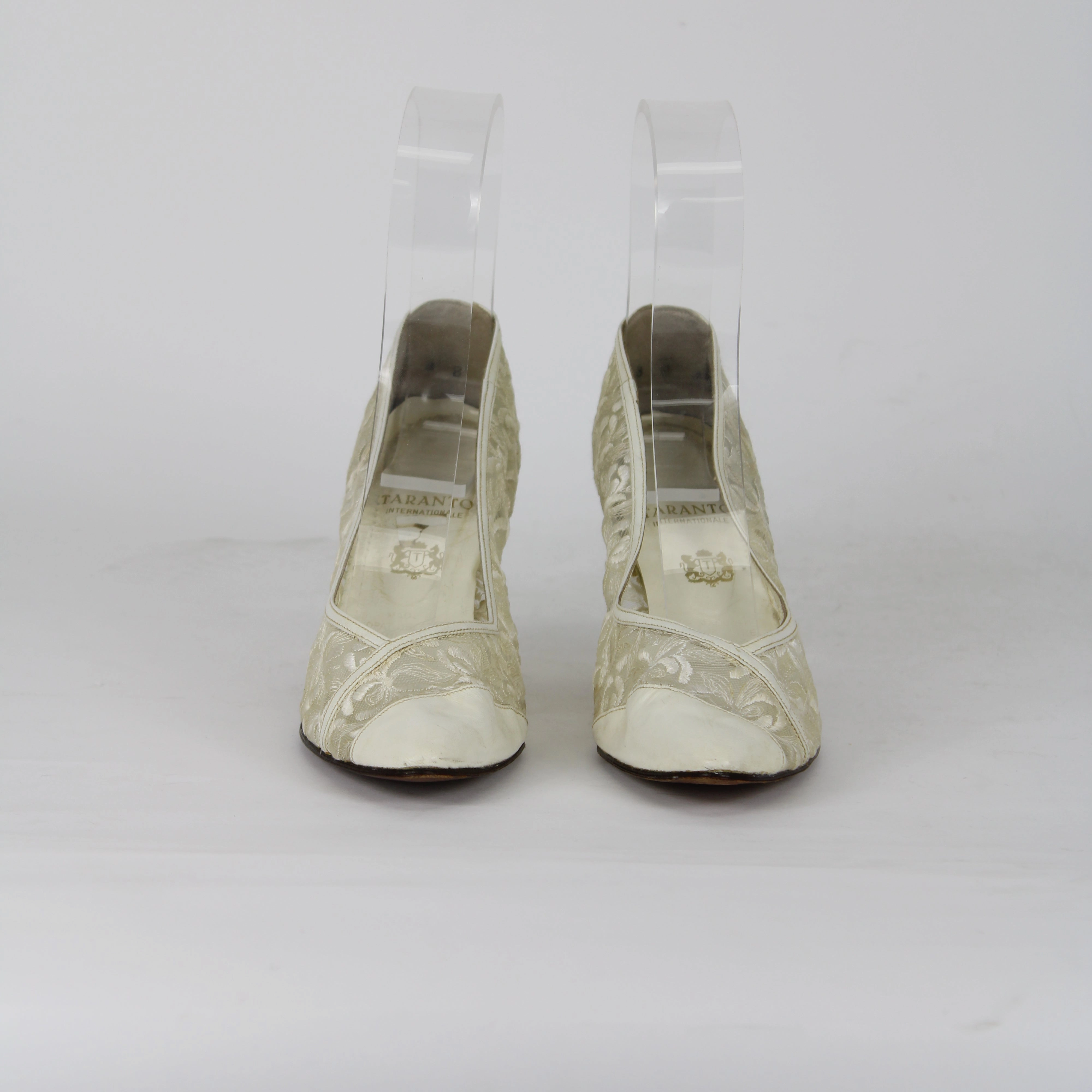 High Heel Snow Boots Taranto White Lace Slip On Heels