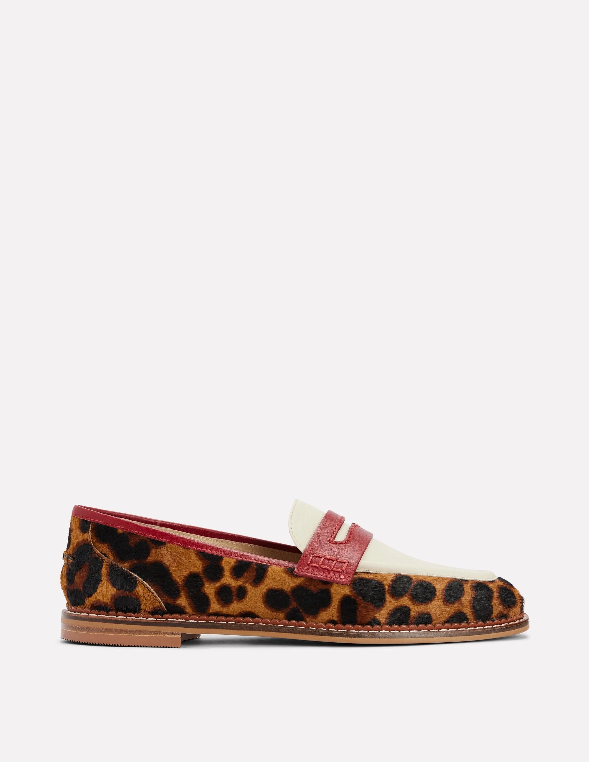 Nya Penny Loafers-Leopard Colourblock All White Loafers