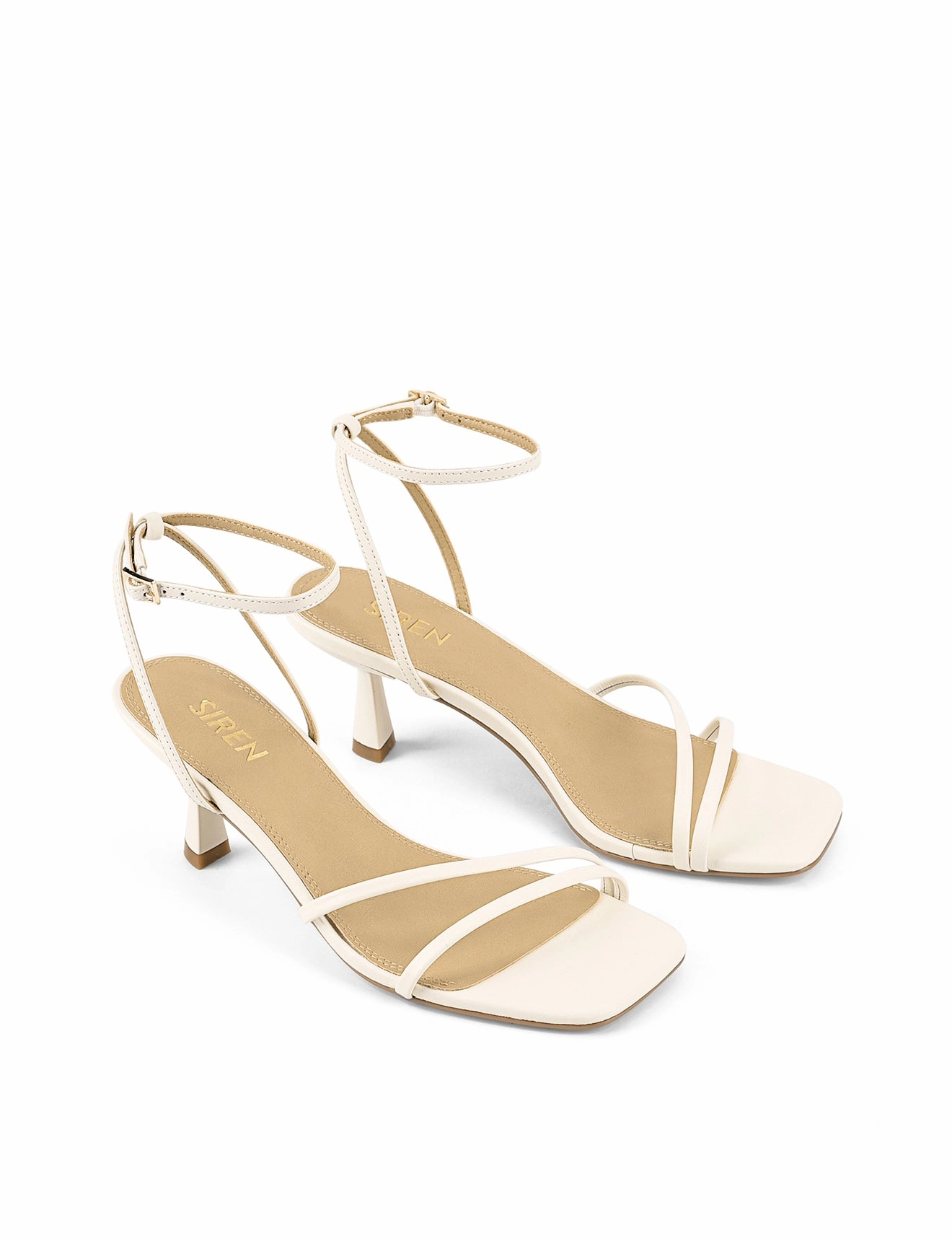 Knee High Heeled Lace Boots Saffron Strappy Heels - Chalk White Leather