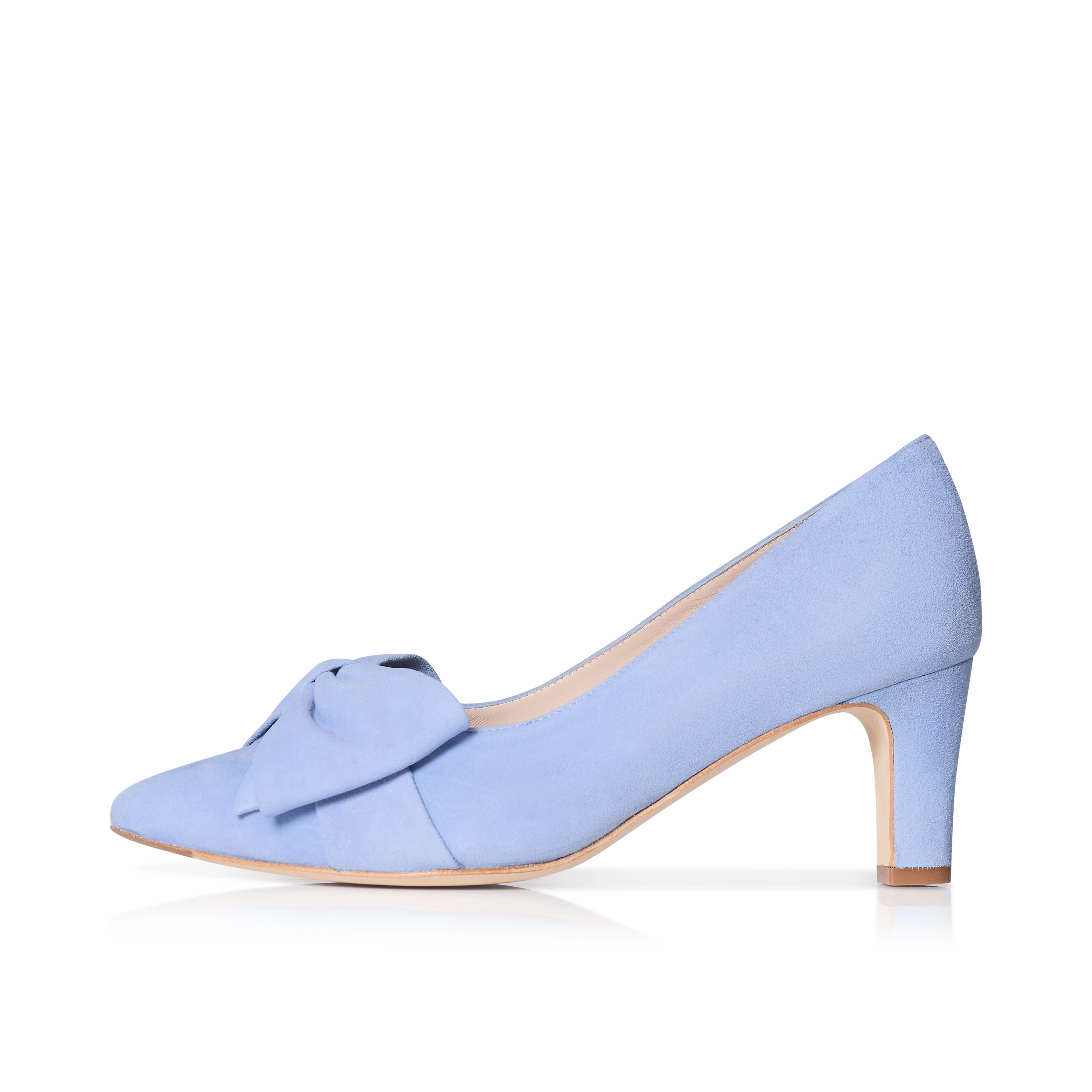 Lori Extra-Wide Fit Court Shoe  Light Blue Suede Stockings With Heels