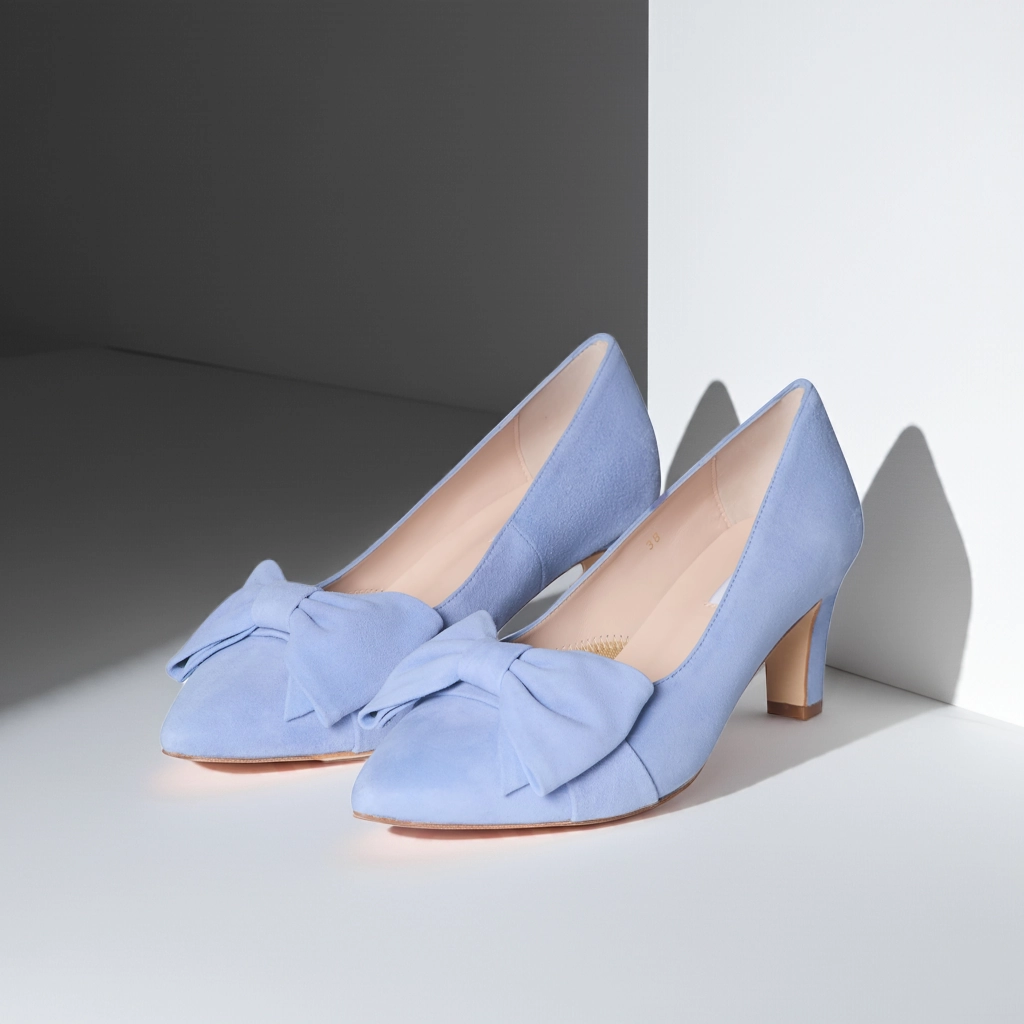 Lori Extra-Wide Fit Court Shoe  Light Blue Suede Timeless High Heels