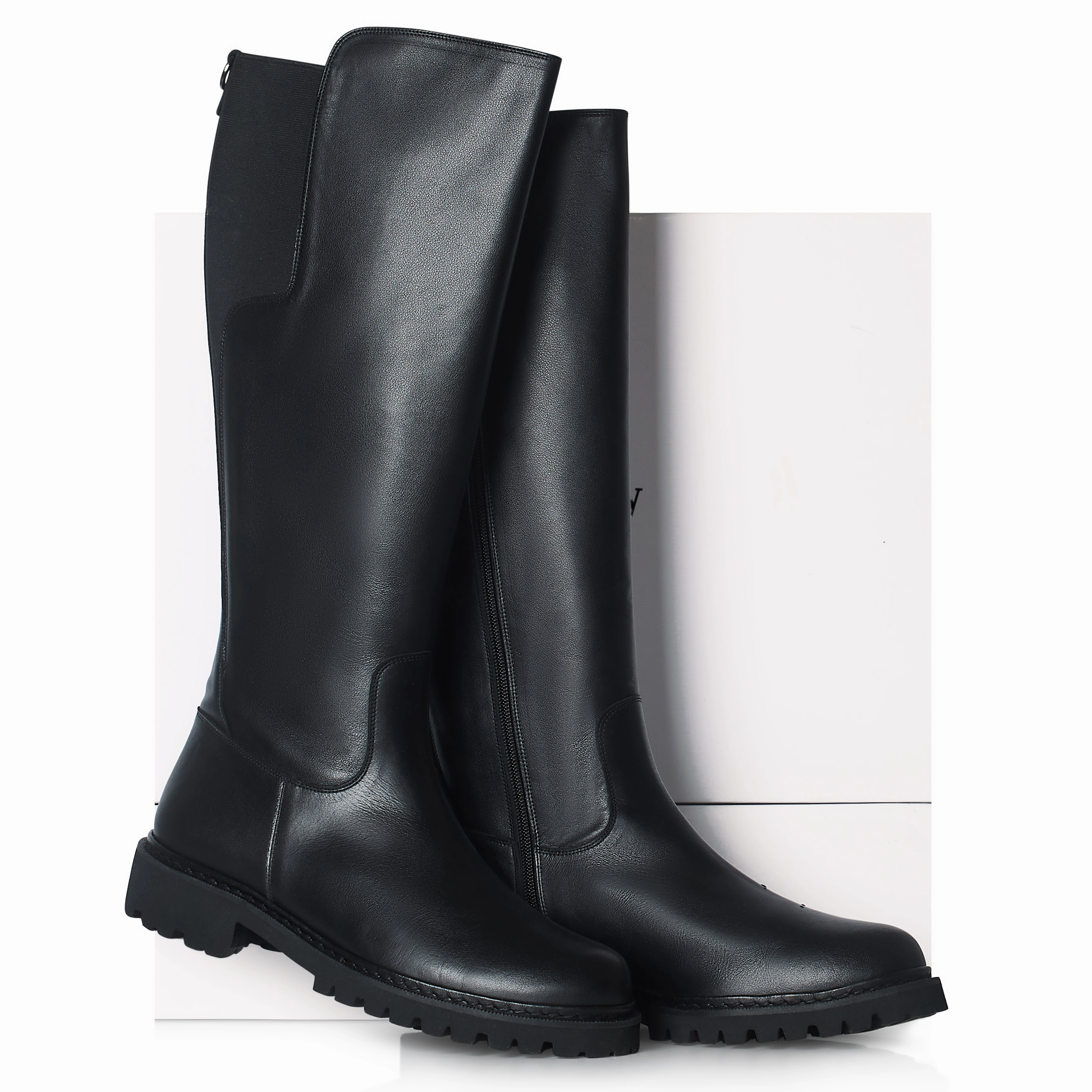 Luna - Ex-Wide Fit Knee High Boots - Black Leather Sock Boots High Knee